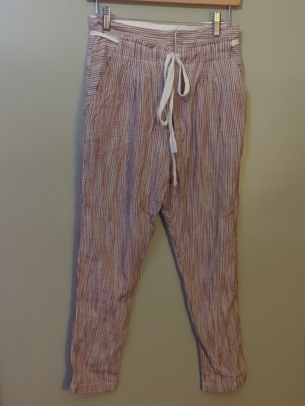Free People Cream and Rust Striped Casual Pants